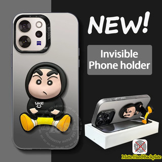 เคส Vivo V70 เคส Vivo V70 FE Case เคสลายน่ารักการ์ตูนชินจังถือโทรศัพท์ขาตั้งกันกระแทกพร้อมขอบซิลิโคนอ่อนแผงหลังแข็งด้าน เคสโทรศัพท์เท่และหล่อ