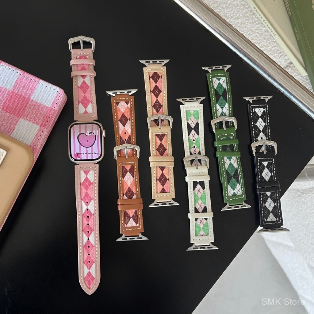 สายหนังลายเพชรสร้างสรรค์เหมาะสําหรับ applewatch Apple Watch iwatch11 Generation