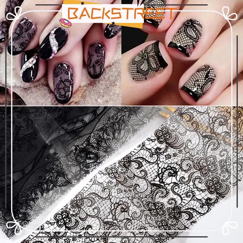 BACKSTAGE Nail Foils, Lace Design Leopard Print Nail Stickers, Fashion Black White Sequin Effect Str