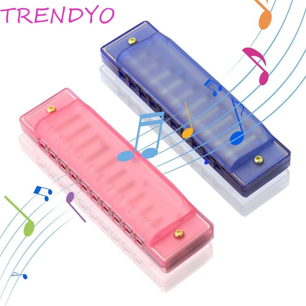 TRENDYO Blues Harmonica, โปร่งแสงทนทาน 10 หลุม Harmonica, คีย์ C พร้อมกล่องเก็บ Bright Color Clear Tuning เด็กเครื่องดนตรีเด็กของเล่นเพื่อการศึกษา