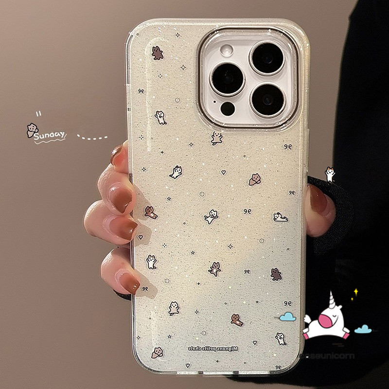 เคสผงกลิตเตอร์แมวน่ารักสีน้ำตาลขาว IMD OPPO Reno 13 15F 8T 5 11 5F 10 12 13F 12F 5z 6 6z 14 14F 13F 15 Reno 15 F19 Pro