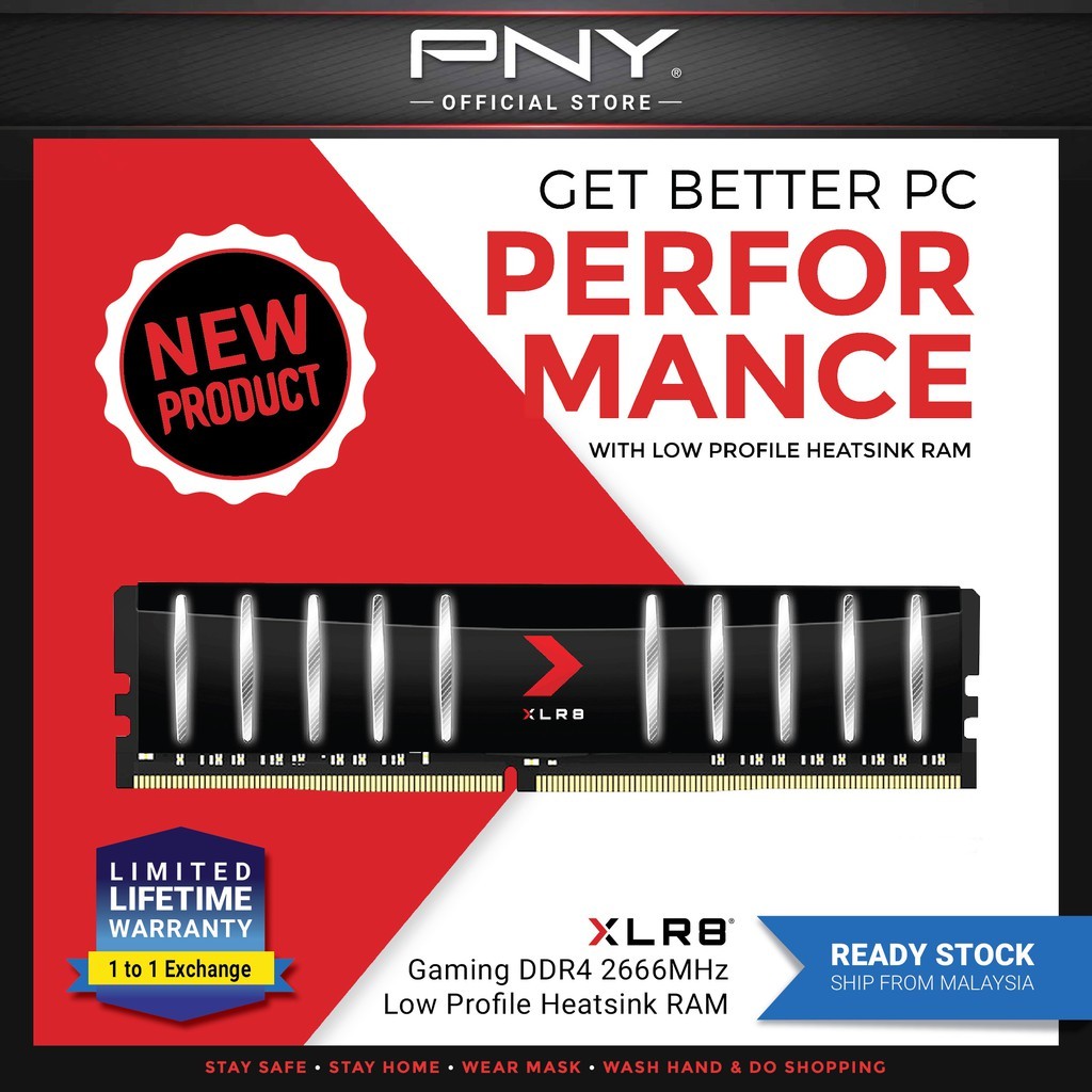 PNY XLR8 Gaming Low Profile Heatsink DDR4 2666/3200MHz โมดูลหน่วยความจําพีซี