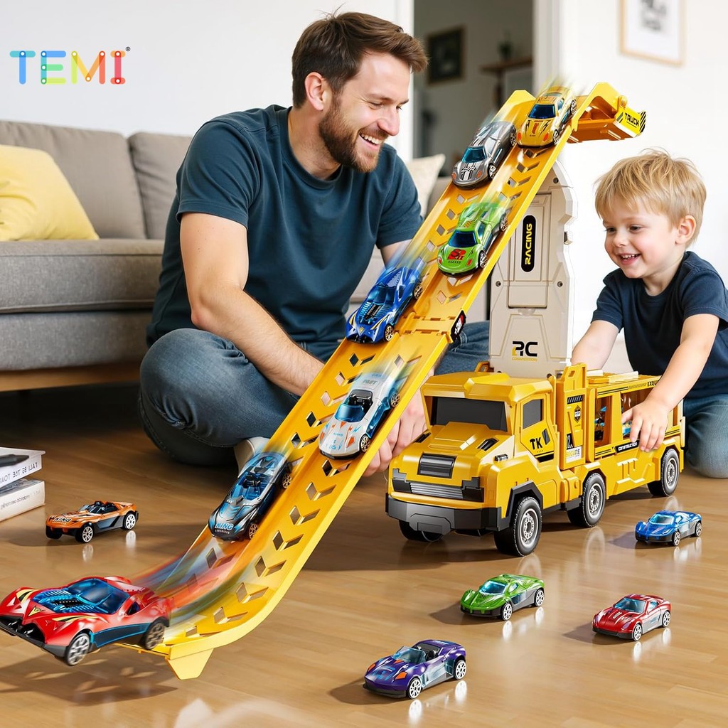 TEMI พับ Catapult วิศวกรรมยานพาหนะของเล่นชุดรถแบบพกพา Carrier รถของเล่นของขวัญเด็ก