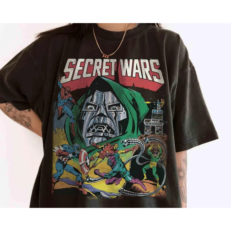 เสื้อยืดผ้าฝ้ายสไตล์วินเทจใหม่ลายการ์ตูน Avengers Marvel, เสื้อยืดฮีโร่ Doomsday Avenger Spider-Man 