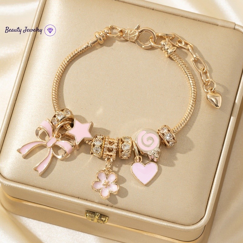 สร้อยข้อมือแพนدอร่าจากทอง 18K ตกแต่งเองด้วยลูกปัดสแตนเลสมากมาย เป็นของขวัญสำหรับคนพิเศษ ราคา ถูกที่สุด ดีลบีเคเค แกลเลอรีภาพที่ 2