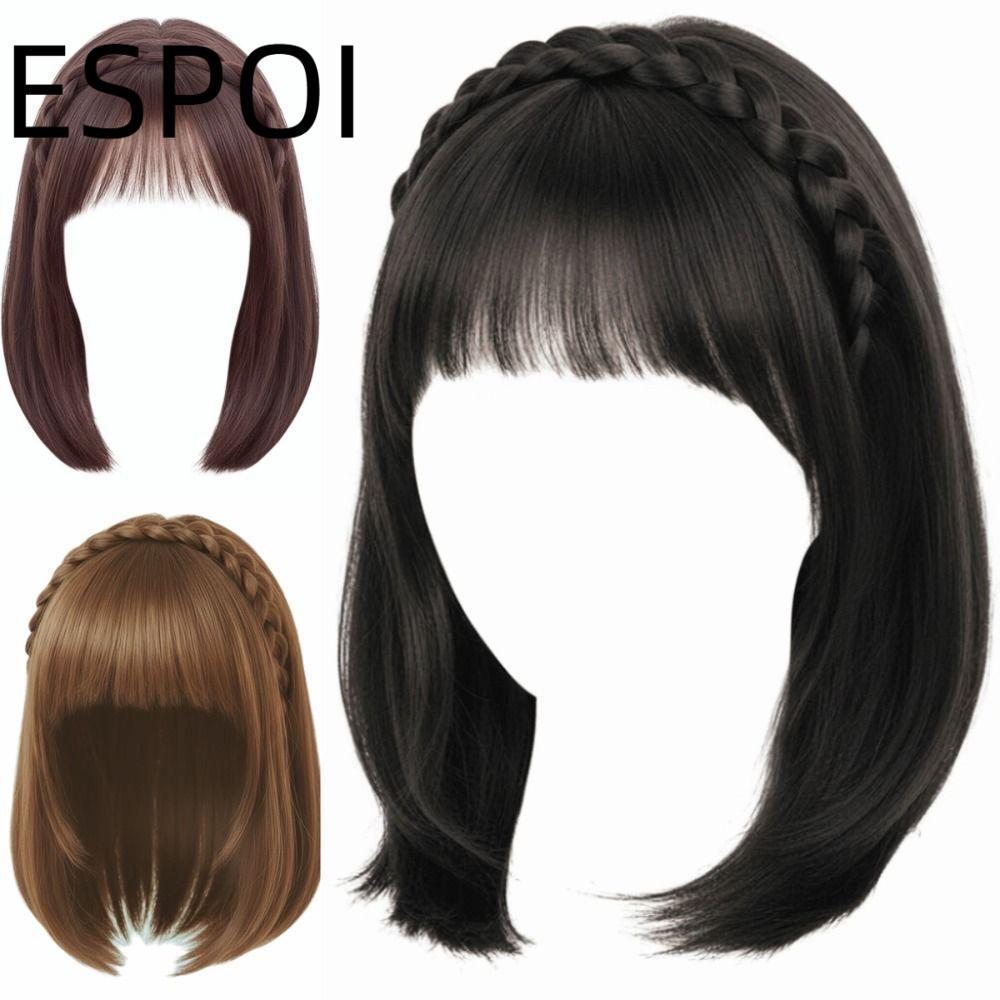ESPOI ที่คาดผมวิก สังเคราะห์ผมตรง Topper ด้านหน้าซ่อนขอบBangs สีขาบ