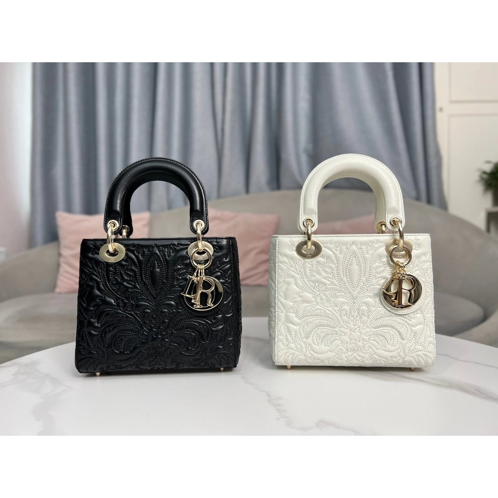 Dior New Style Female Lady Four-Grid Embossed Black Dior Bag