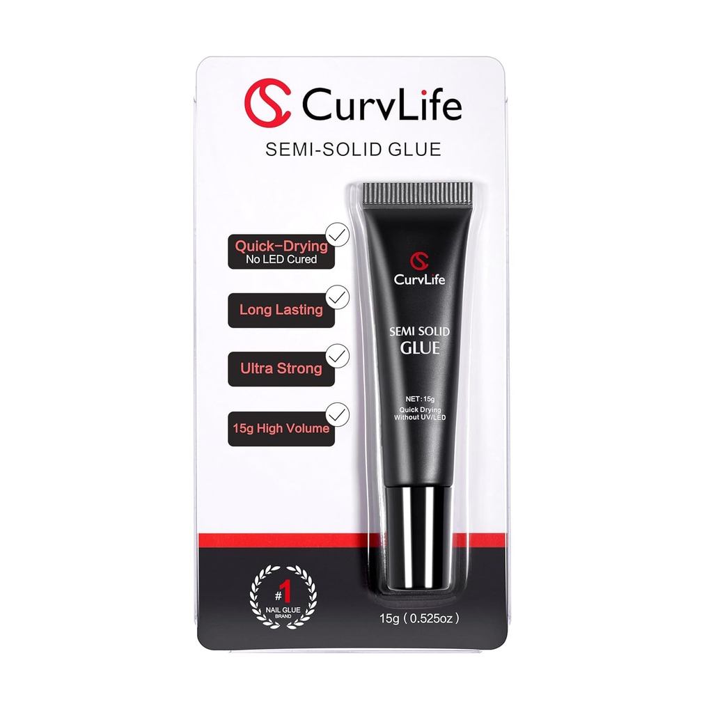 Curvlife Super Strong Nail Glue 15g for Press On Nails - Quick Drying, Semi Solid, Long Lasting, No 