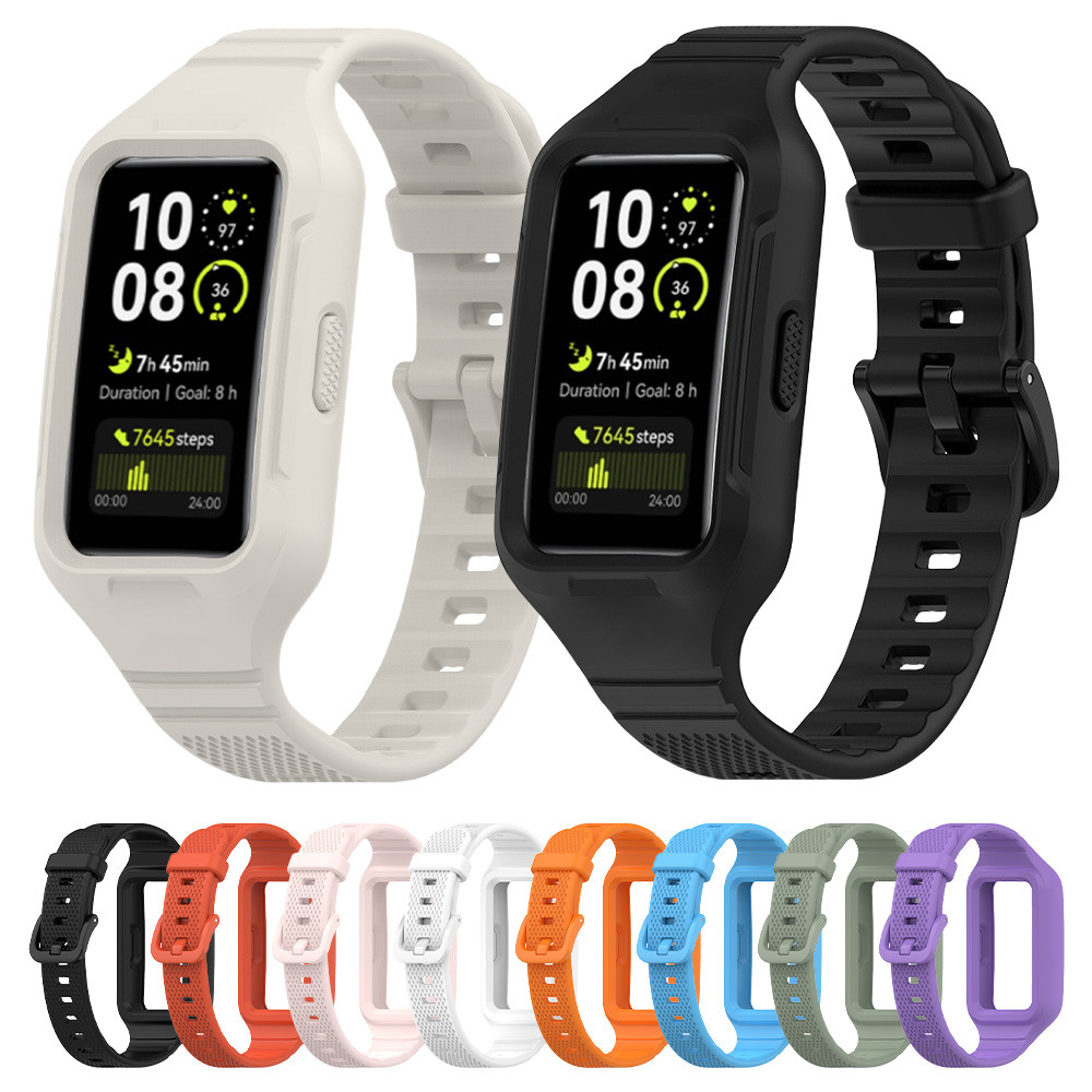 สายยางสําหรับ Huawei Band 10 9 8 7/NFC ซิลิโคนกีฬาเข็มขัดกันน้ําสายรัดข้อมือป้องกันหน้าจอกรอบกันชนอุปกรณ์เสริมสําหรับ Smartwatch Samsung Galaxy Fit 3