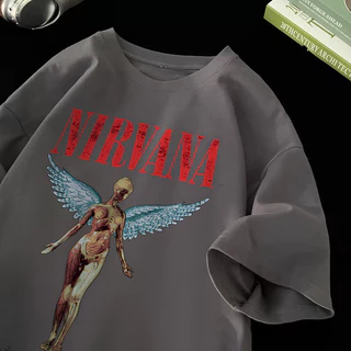 (จัดส่งตลอด 24 ชั่วโมง)Woo Right ผ้าฝ้าย100% Nirvana วงดนตรี เสื้อยืดผ้าฟอก oversize ผ้าคอตตอน100% สไตส์อเมริกา I001113