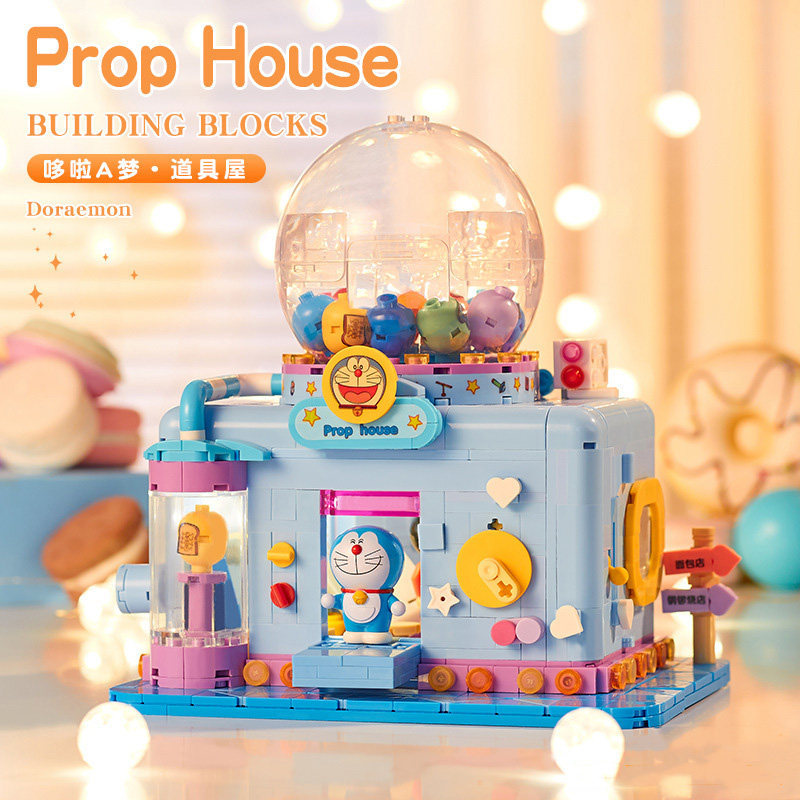 BALODY Building Blocks Doraemon Props House Bakery Street View Building Assembly ของเล่นเพื่อการศึกษ