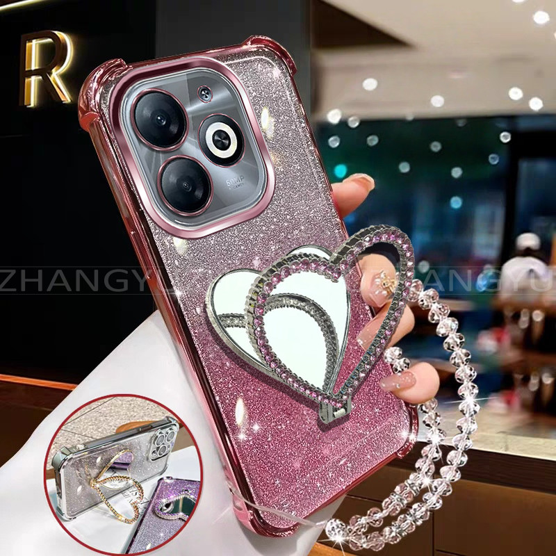 เหมาะสําหรับเคสโทรศัพท์ infinix SMART 8 40i ใหม่ Diamond Love Stand พร้อมสร้อยข้อมือกันกระแทก soft c