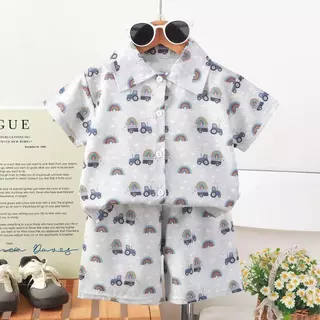 Dolemi Baby ชุดเซต เด็กชาย เสื้อ แขนสั้น กางเกง ขาสั้น คอปก เสื้อเชิีต ผ้านิ่ม ผ้าไหมอิตาลี 11ลาย 80-150CM