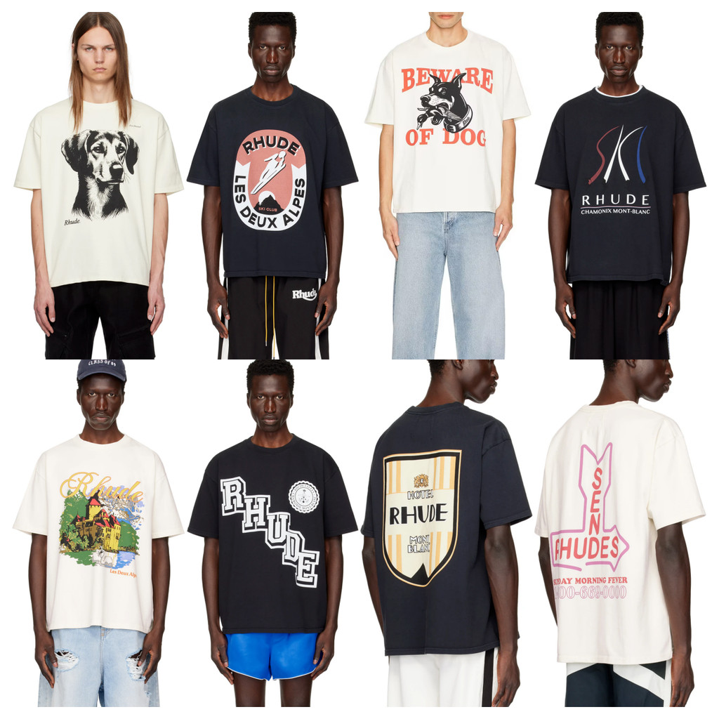 RHUDE หยาบคาย จดหมายที่เรียบง่ายหัวสุนัขพิมพ์อินเทรนด์เสื้อยืดผู้ชายผู้หญิงสไตล์เดียวกันแขนสั้น – โปรปัง