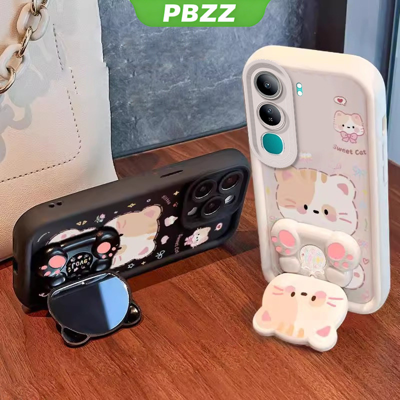 PBZZ FOR เคส สําหรับ VIVO v40 LITE VIVO Y19S 4g VIVO y29s y04 Y29 4g V50 LITE 5G เคสโทรศัพท์ Softcase กันกระแทกใหม่ออกแบบความงามการ์ตูนแมวพร้อมที่วางสําหรับกระจก JTMMZJ01
