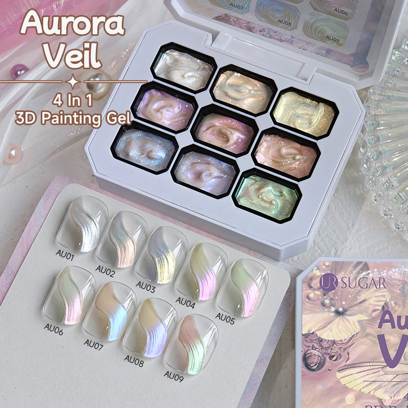 UR SUGAR Aurora Texture 3D จิตรกรรมเจล Palette สําหรับเล็บบรรเทา Design Gradient กึ่งถาวร UV LED สําหรับเล็บ Salon