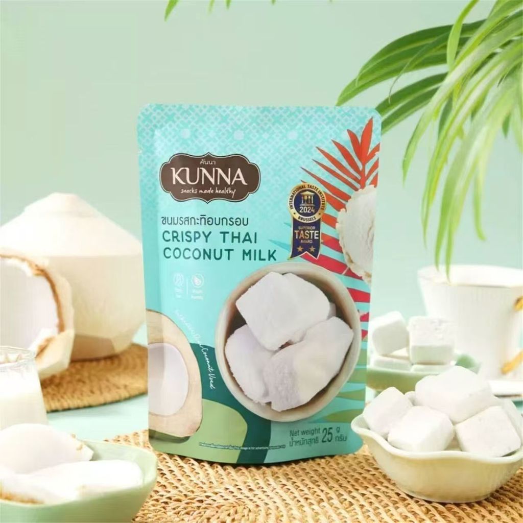 Taxarendor Thailand KUNNA Freeze-Dried Coconut Milk Block รสทุเรียนมะม่วงโกโก้ Influencer Snacks Cai