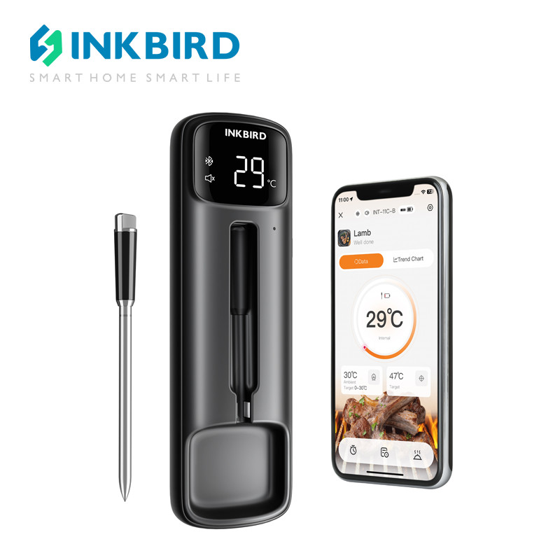 INKBIRD INT-11C-B เครื่องวัดอุณหภูมิเนื้อ Dual-Sensor ไร้สาย Bluetooth ความแม่นยําสูง มีระบบแจ้งเตือน สำหรับ BBQ