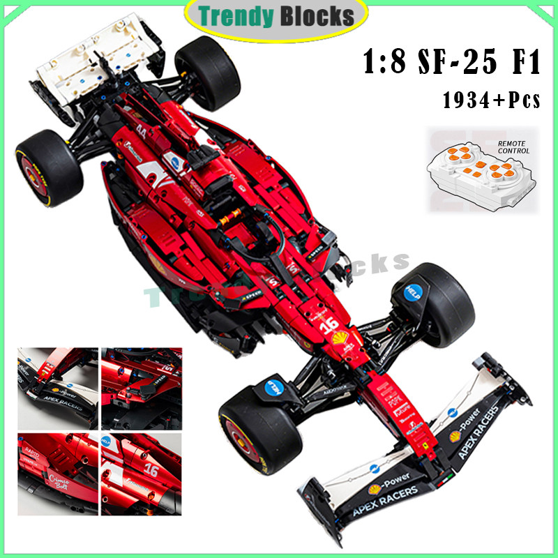 ชุดตัวต่อ SF-25 F1 ตัวถังสีแดงชุบไฟฟ้า ของเล่นรถแข่ง RC F1 ของขวัญสำหรับเด็กผู้ชาย MK6024