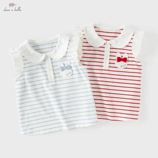 Dave Bella เสื้อยืดแขนกุดเด็กหญิง สไตล์ฤดูร้อน ทำจากผ้าฝ้ายค…