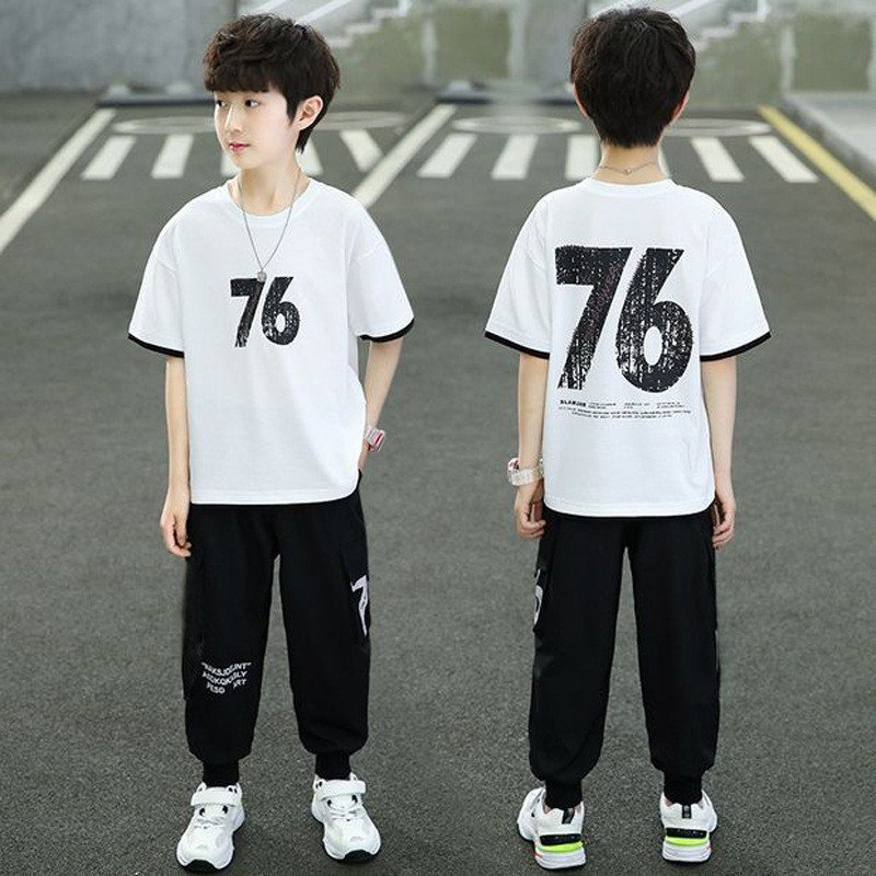 ชุดลำลองแขนสั้นลายพิมพ์สำหรับเด็กโต สไตล์หล่อๆ ขนาดหลากหลาย