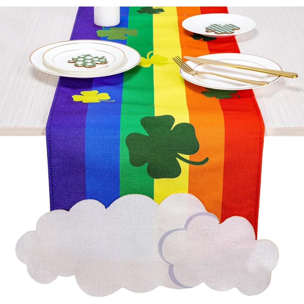 วาลีน เซนต์. Patricks Day Table Runner 17.3 x 93.7 Shamrock Clover Table Cover Rainbow Gold Pot Kitc