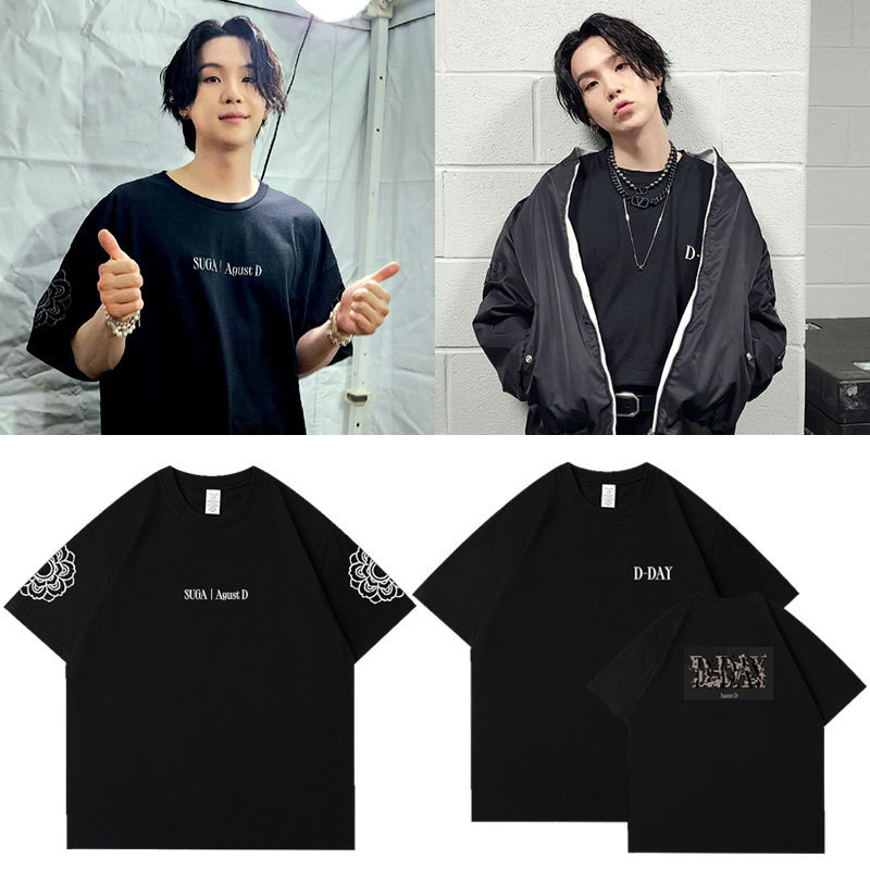 เสื้อยืดแขนสั้นพิมพ์ลายแบบหลวม Suga Agust D D-DAY
