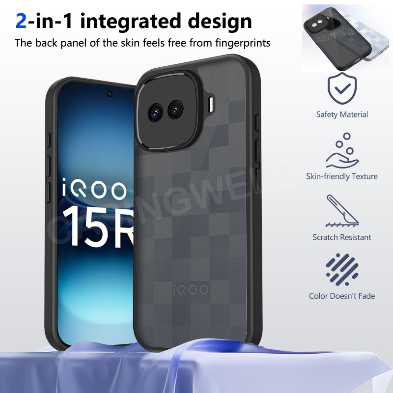 เคสโทรศัพท์สําหรับ IQOO 15R Z11 Turbo 4G 5G 2026 Clear Matte สีดําเคสโทรศัพท์ป้องกันกันกระแทกปกหลัง