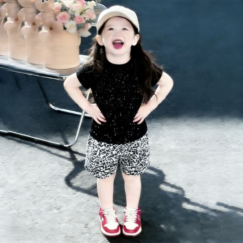Aesthetic KidsGolden Leopard Print Shorts Set Baby Girls Summer Fashion