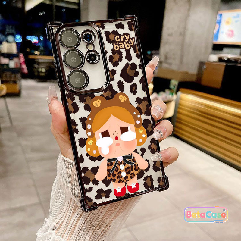สำหรับ Samsung S25U,S24U,S23,S23U,S22,S22U,S21U,S21,S20,S20FE เคสซัมซุง ลายเสือดาวหญิงสาวร้องไห้ เคลือบเงา สี่มุม กันตก