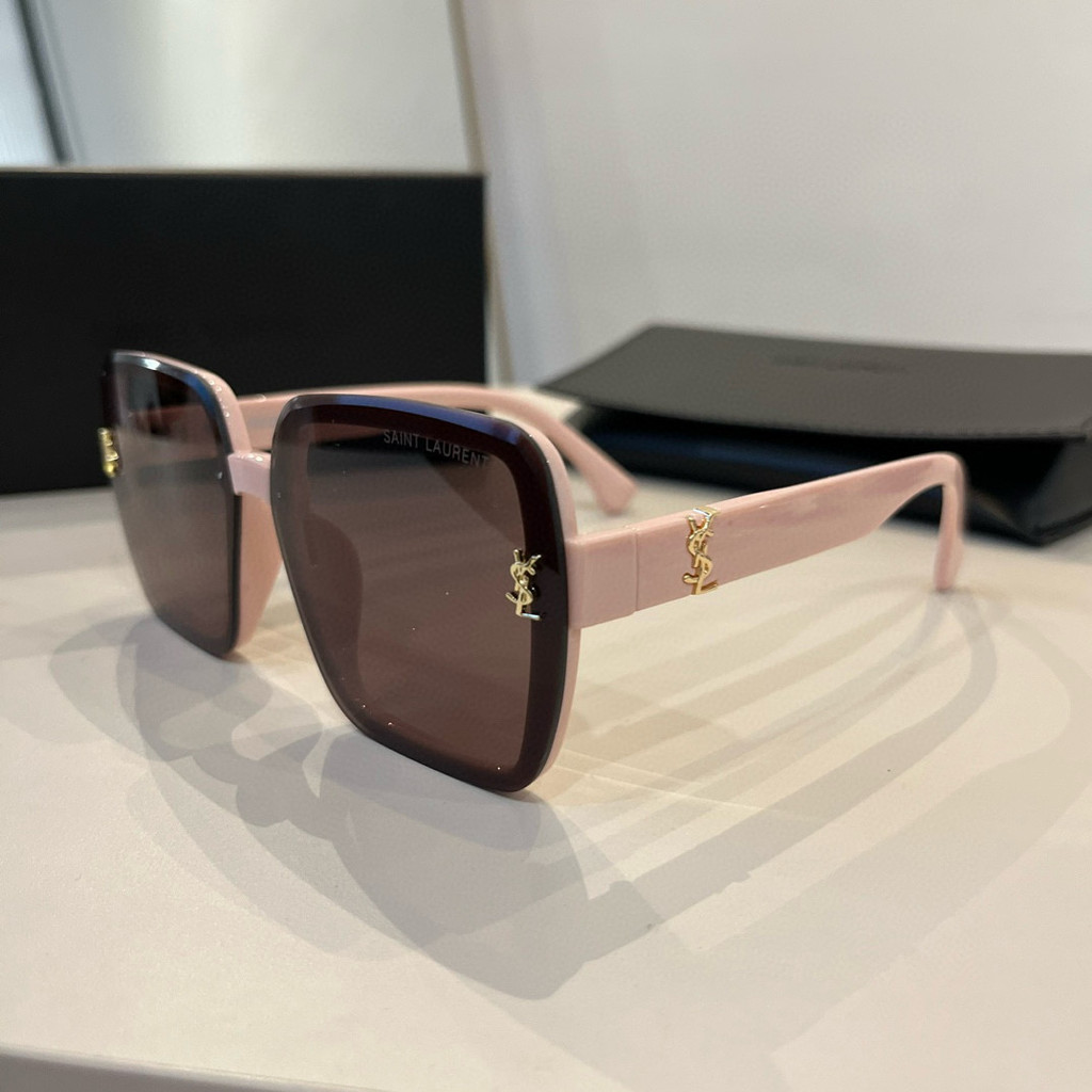 Saint Laurent ใหม่สไตล์ High-End รุ่นง่ายแว่นตากันแดดยุโรปอเมริกันสแควร์กรอบขนาดใหญ่แก้ไขแว่นตากันแด
