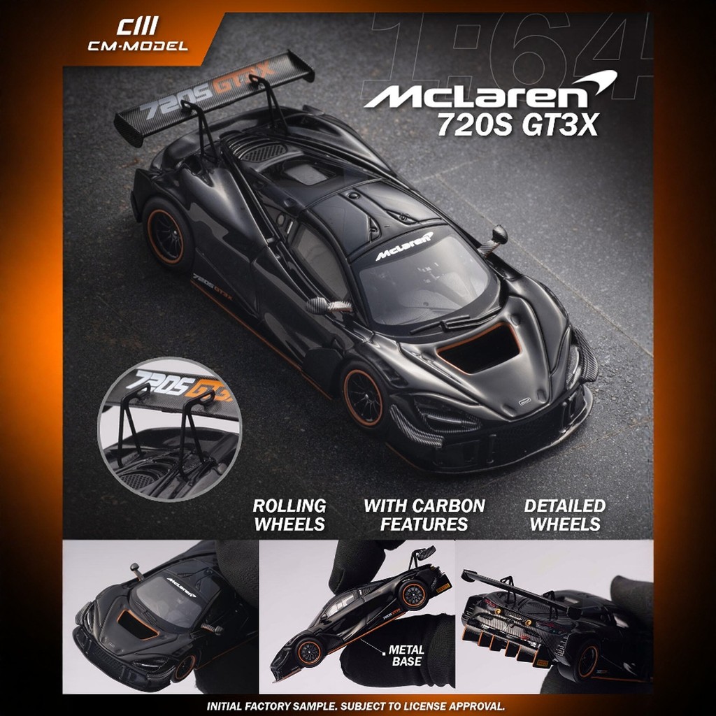 CM รุ่น 1: 64 Mclaren Mclaren 720S GT3X Bright Black Alloy Car Model เครื่องประดับ