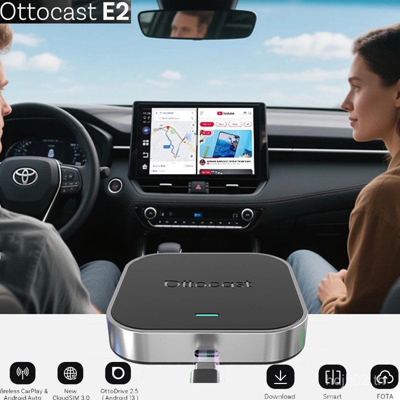 OTTOCAST E2 Carplay AI กล่องไร้สาย Carplay Android อะแดปเตอร์อัตโนมัติ 8GB 128GB Netflix Youtube กล่