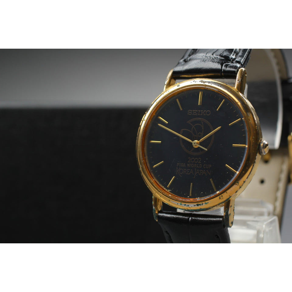 Vtg2002 [Exc+4] Seiko 7N01-0AA0 Gold Black Fifa World Cup 34mm Qz Men's Watch