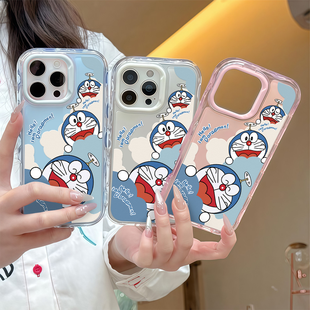 ส่งของเร็ว เคสสำหรับไอโฟน17 หัวใจสีฟ้า โดเรม่อน เคสใสอะคริลิคแบบแข็งเยลลี่ For IPhone17 16E 14 15PLUS 11 12 13Pro ProMAX