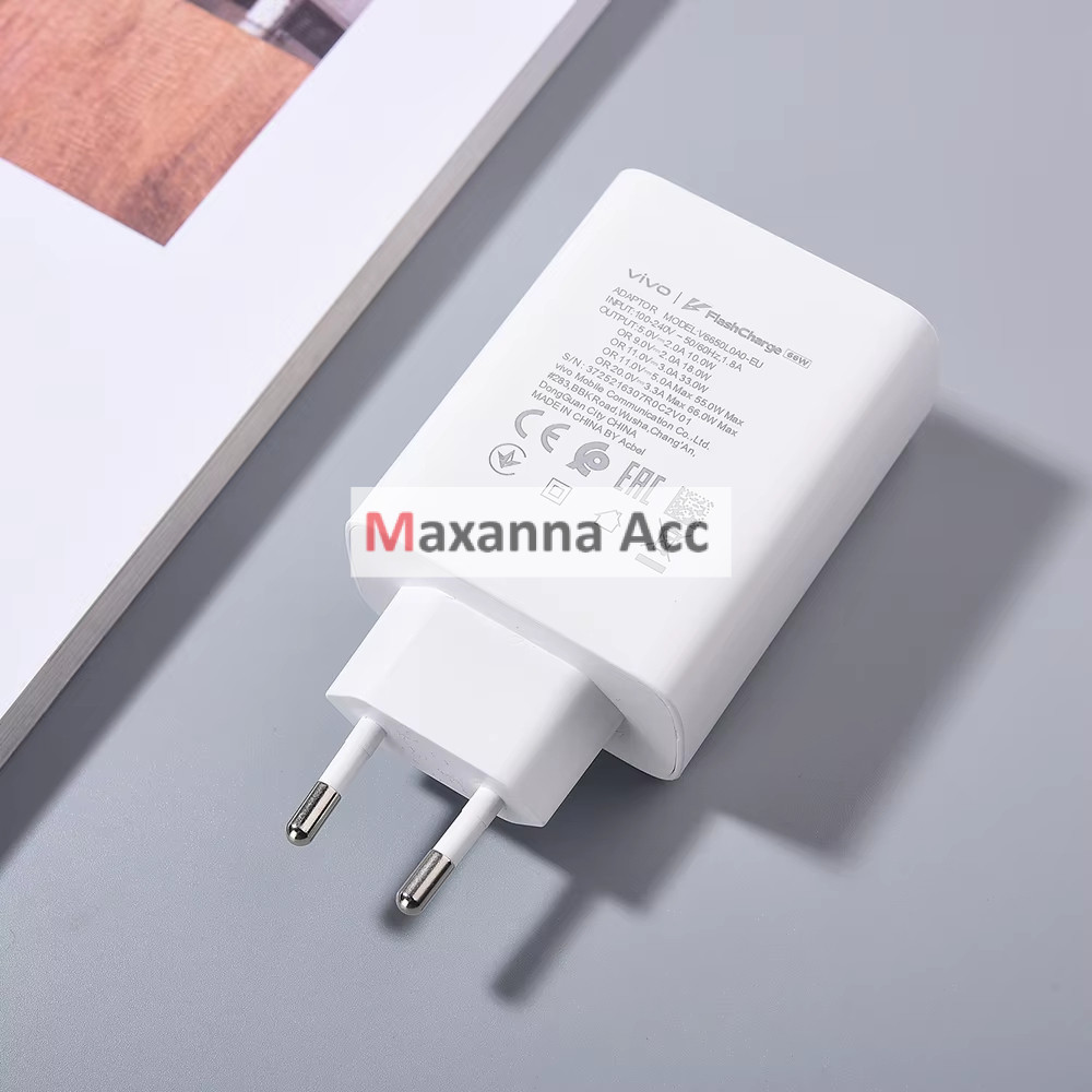[MAXNA] Original Vivo 66W Fast Charger FlashCharge 2.0 อะแดปเตอร์ประเภท C สําหรับ VIVO X80 X70 X60 S