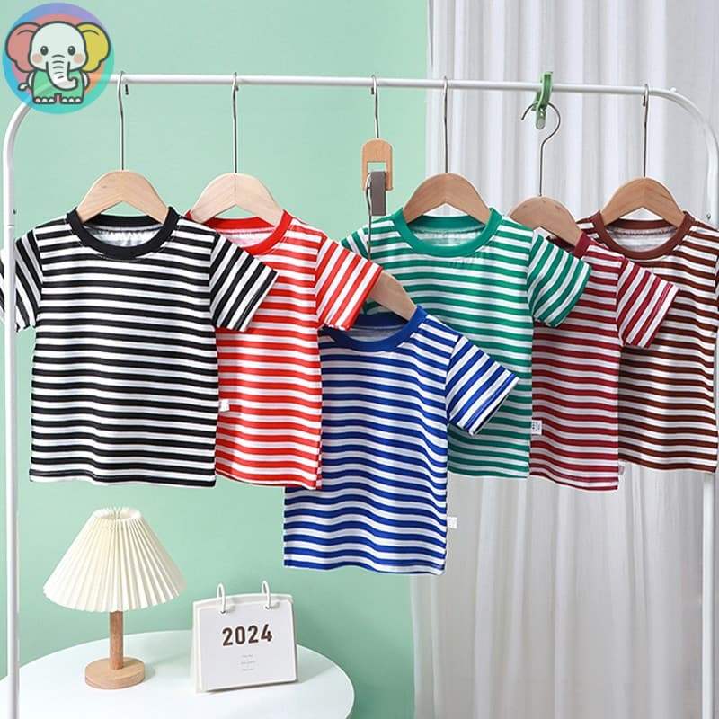 [จัดส่งในพื้นที่] 3-10 ปี เด็กลายแขนสั้นเสื้อยืดผ้าฝ้ายลูกเรือคอลําลองทีสําหรับเด็กผู้ชายผู้หญิงหลายสี