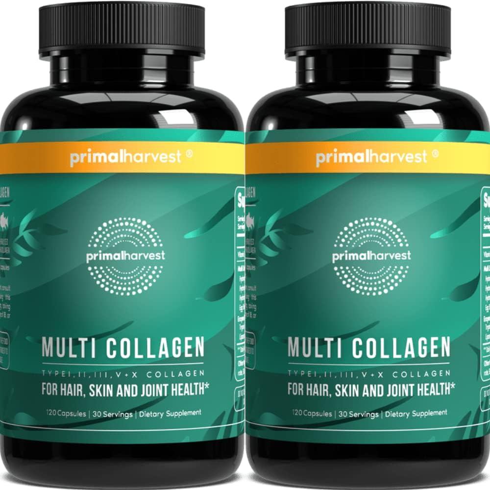 Primal Harvest 2 Pack, Multi Collagen Pills สําหรับผู้หญิงและผู้ชาย (Type I, II, III, V, X) Collagen
