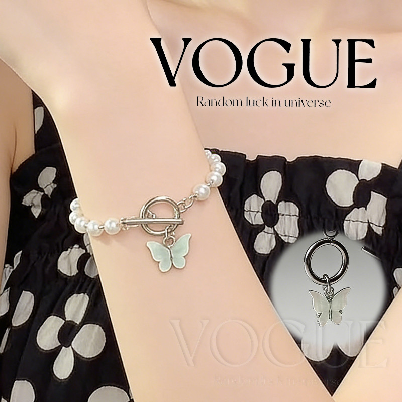 Vogue พร้อมส่ง สร้อยข้อมือไข่มุกจี้สลักรูปผีเสื้อ ออกแบบบนตะขอ เครื่องประดับแฟชั่นผู้หญิง (BRL-30)