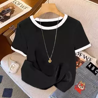 เสื้อยืดสำหรับสาวอวบ ลายน่ารัก แขนสั้น คอกลม รูปแบบหลากหลายความหลากหลายของรูปแบบ ป้ายเชอร์รี่ มีสีมากขึ้น ทุกวัน ทันสมัย