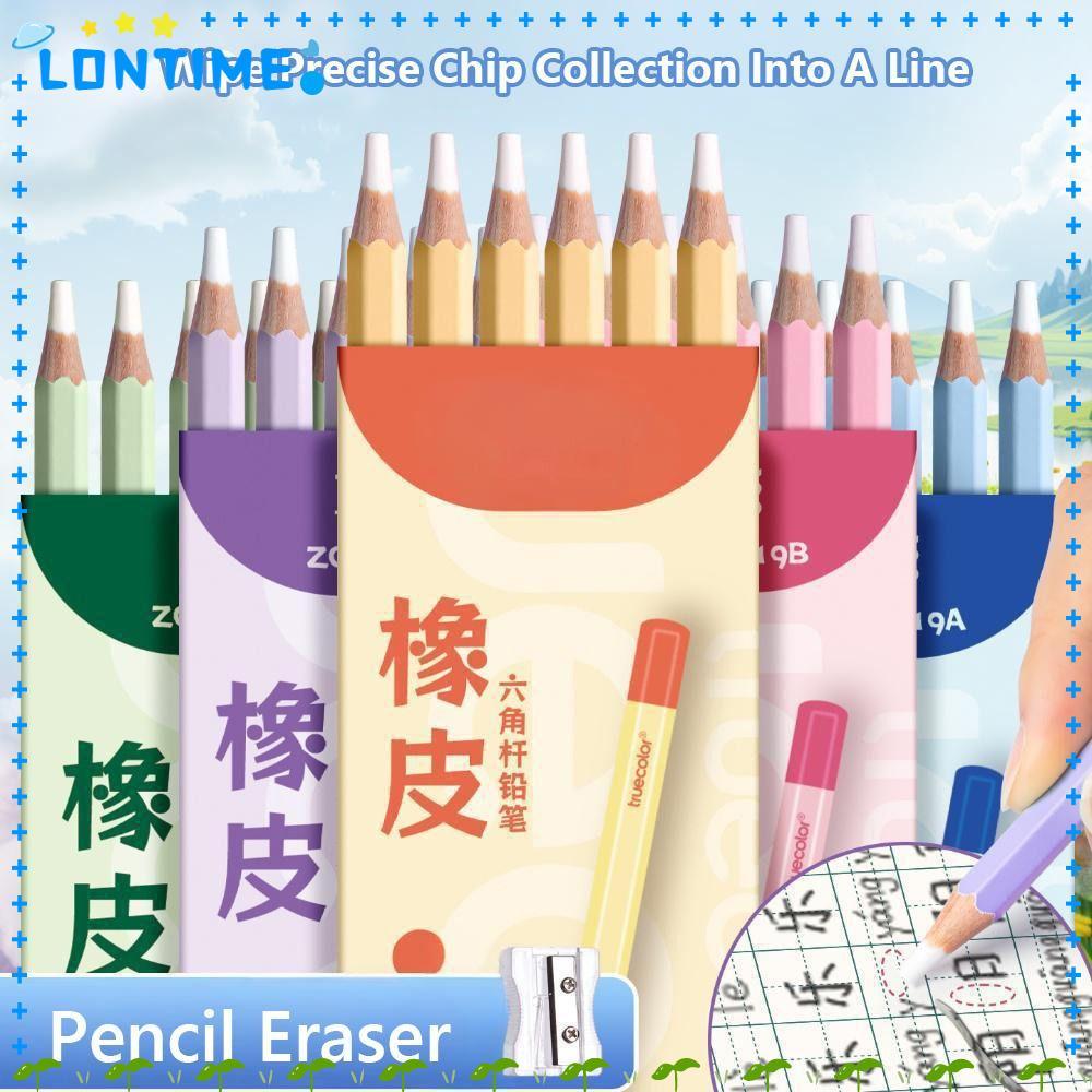 LONTIME 6 ชิ้น/เซ็ตยางลบดินสอ, ไม่มียางลบรูปร่างดินสอเศษ, เรียบง่ายพร้อมกบเหลาดินสอโดยไม่ต้อง Leaving Marks ยางลบยางกลับของขวัญโรงเรียน