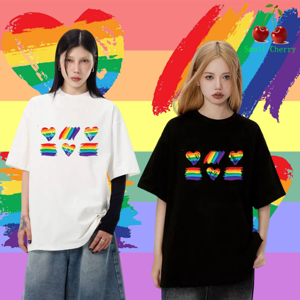 🔥เสื้อเฮีย🔥Pride Month Gay Lesbian Rainbow เสื้อยืด #008 Pride Month Rainbow ลายพิมพ์เสื้อคอกลมแบบแฟ