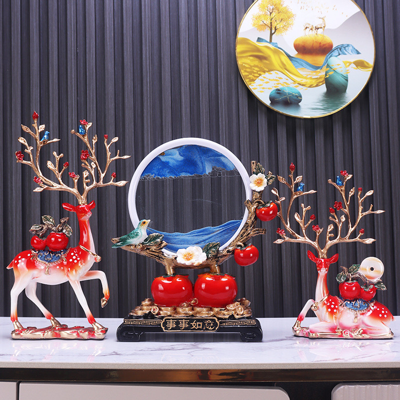 Modern Things Ruyi Hourglass Glitter ภาพวาด Sika Deer เครื่องประดับห้องนั่งเล่น Entrance TV ตู้ไวน์ต