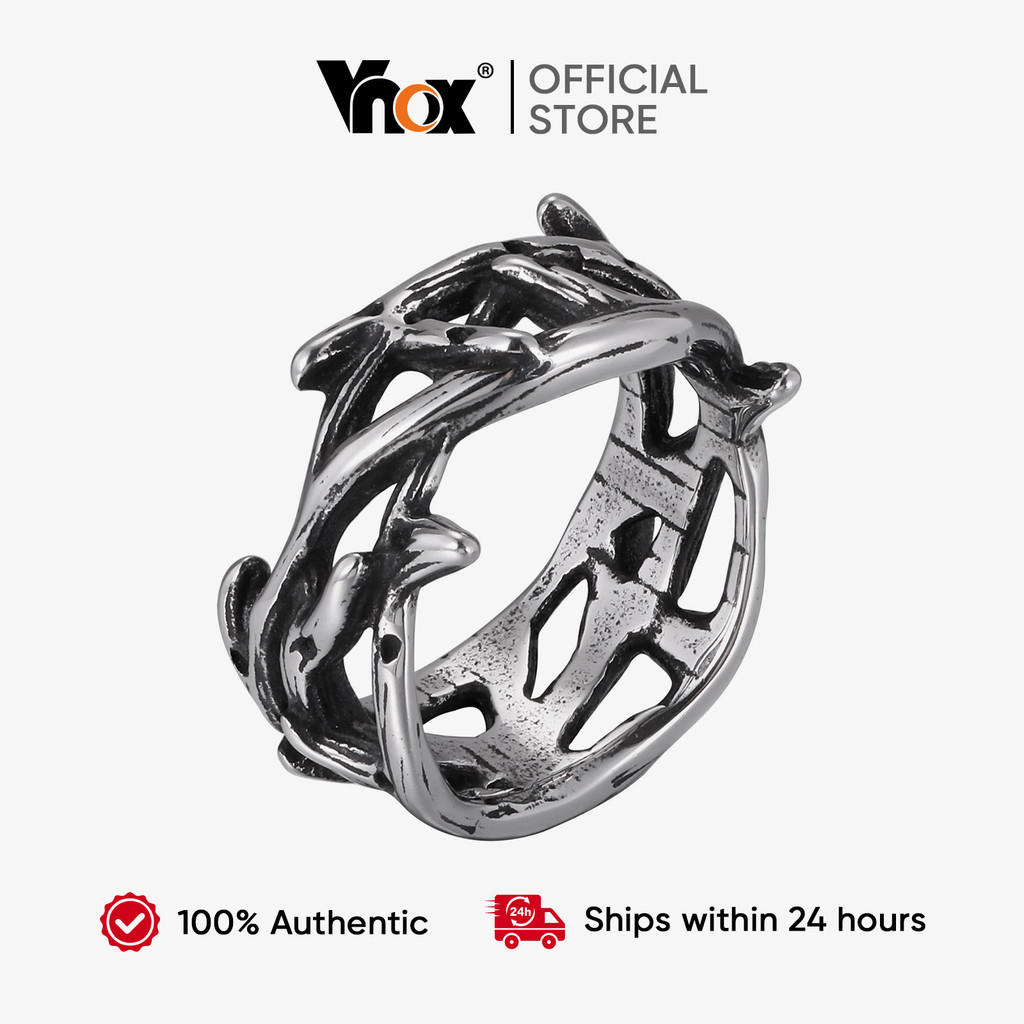 VNOX วีน็อกซ์ แหวนสแตนเลส ออกแบบเป็นมงกุฎพระเยซู เครื่องประดับสำหรับผู้ชาย ของขวัญที่สมบูรณ์แบบ