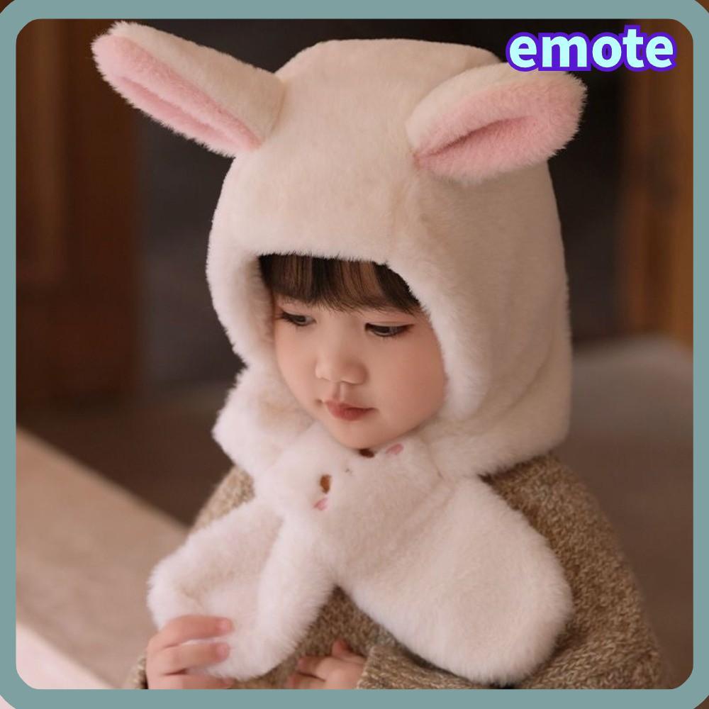 EMOTE Pullover Cap, Plush Windproof Integrated Hat Scarf Set, Warm Coldproof Beanie Hat 3-10Y