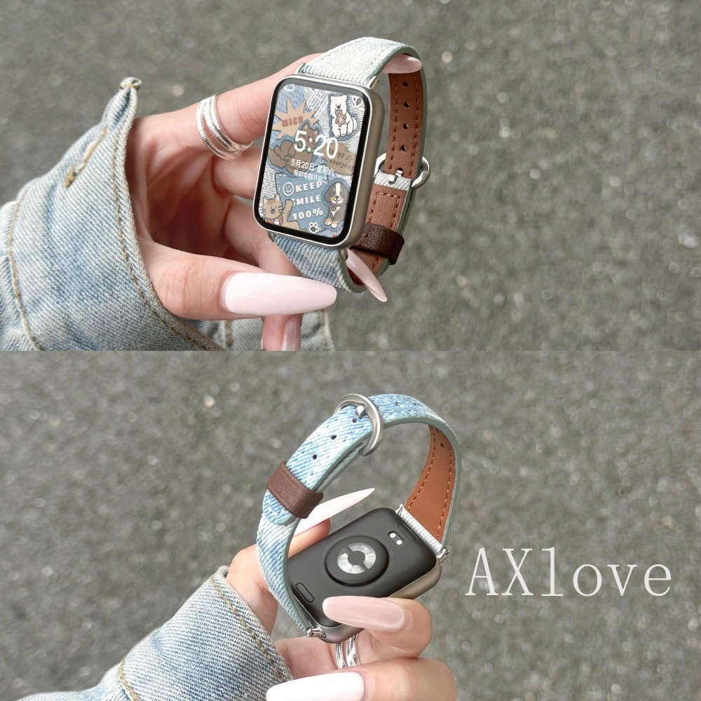 สายรัดคาวบอยสําหรับ Xiaomi Mi Band 10 9 8 Pro ผ้าใบ PU หนัง Slim สายนาฬิกาสําหรับ Redmi Watch 5 6 4 สร้อยข้อมือสายรัดข้อมือ