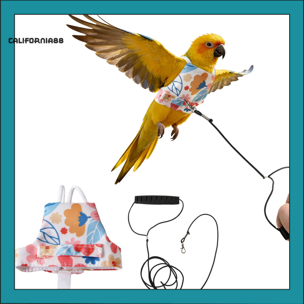 [CF] Bird Harness Bird Clothes with Flying Leash Parrot Flight Suit with Floral Pattern Harness and 