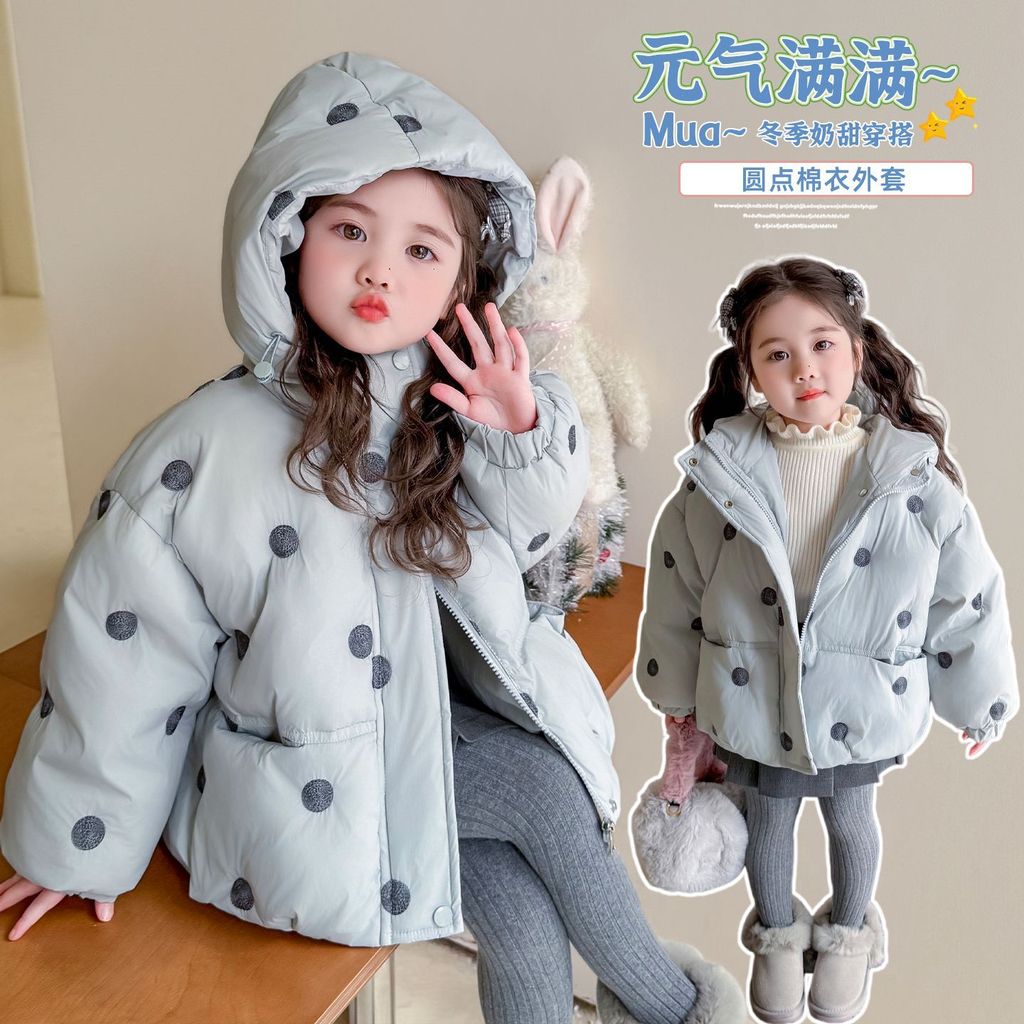 ฤดูหนาวใหม่ - เด็กหญิงหนาผ้าฝ้ายเด็กแฟชั่นคลื่นจุดเสื้อโค้ทที่อบอุ่น