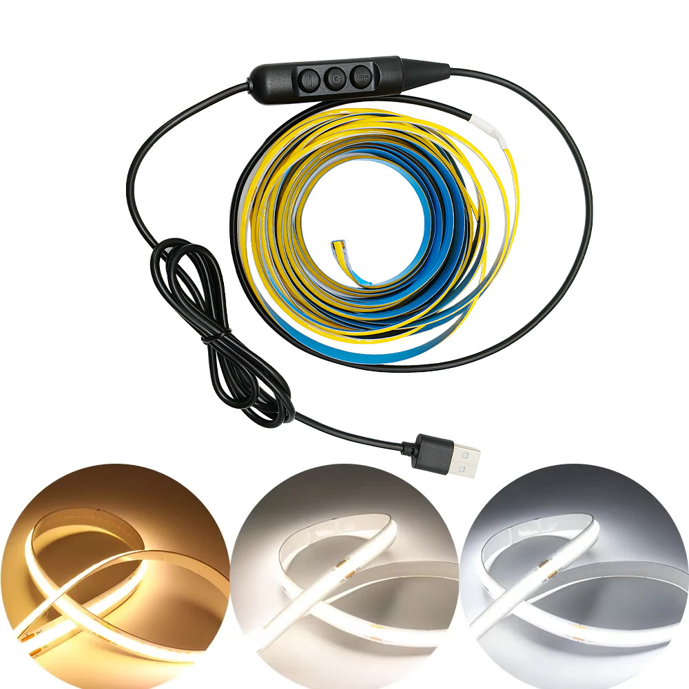 5V USB COB ไฟ LED Strip 320Leds/M พร้อม Dimming สวิทช์สีขาวธรรมชาติ 3000K 4500K 6500K ยืดหยุ่นเข็มขัดสําหรับตกแต่งบ้าน