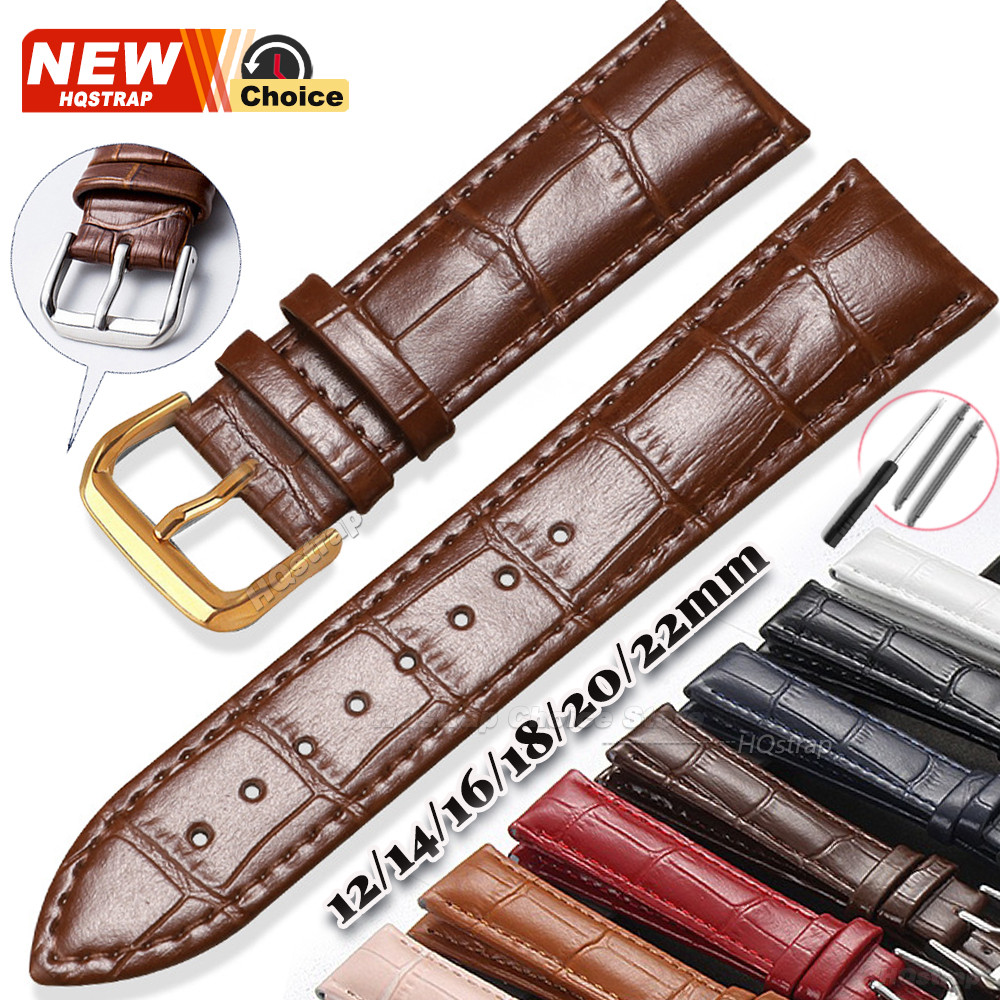 Gold Clasp Universal สายนาฬิกาหนังแท้ cowhide 12 14 16 18 20 22 24 ผู้หญิงผู้ชายสายรัดข้อมือเครื่องมือ